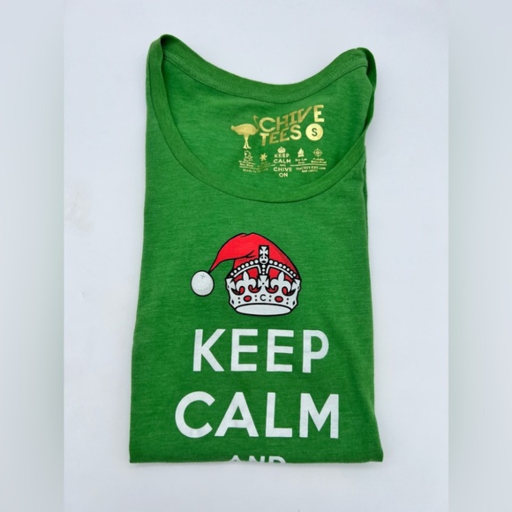 KCCO Keep Calm Chive On Women’s Chive Tee Shirt Top Christmas Edition Size S